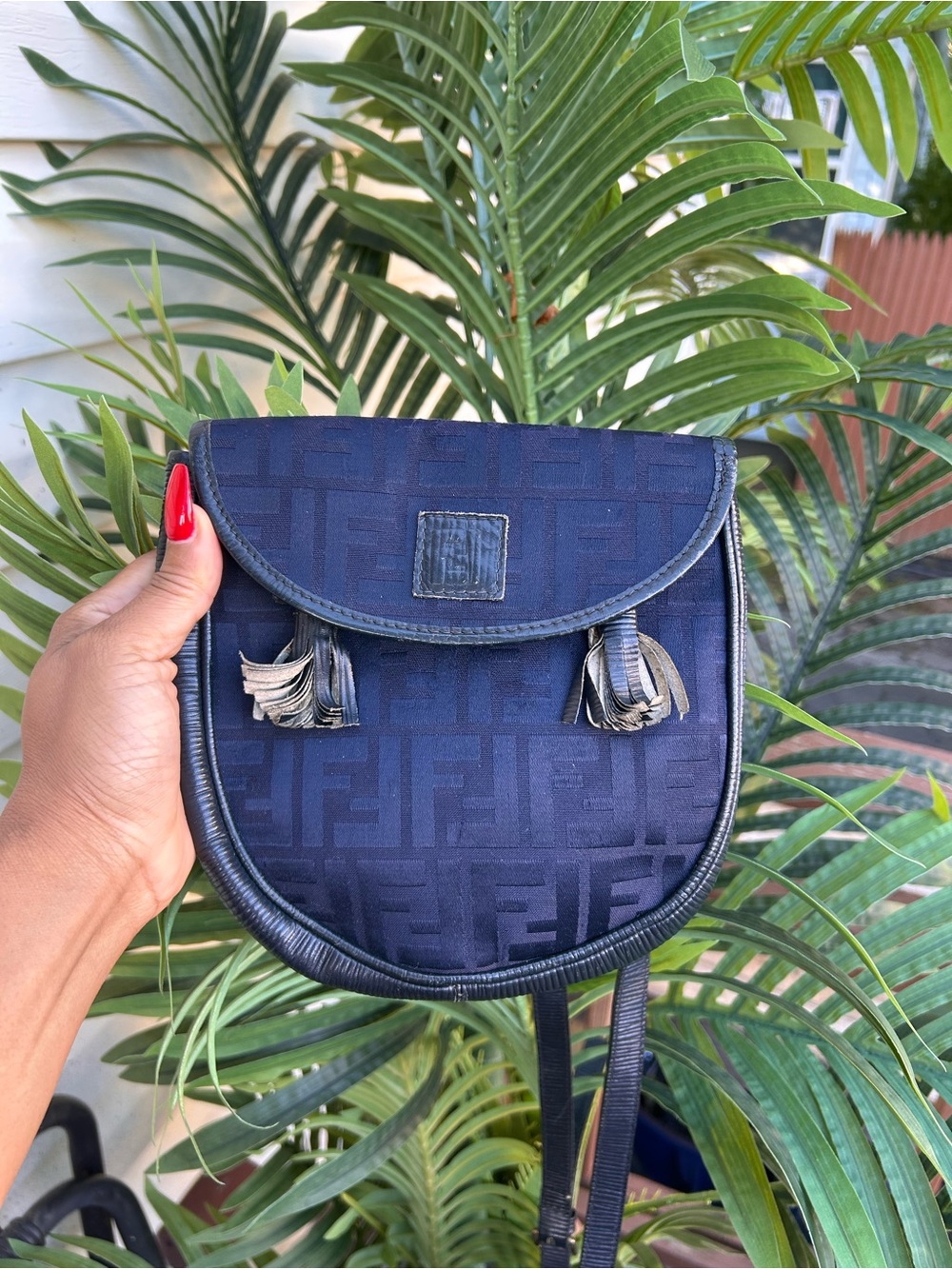 Fendi Navy FF Logo Monogram Crossbody with Tassel